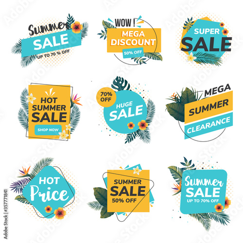 Collection of Summer Sale Discount Styled origami Banners, Labels, Tags, Emblems. Vector