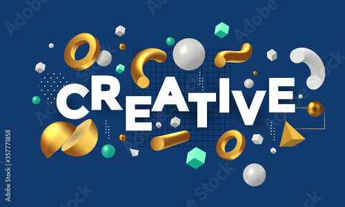Modern minimal design with realistic 3d render objects. Creative Art trend poster. Vector illustration