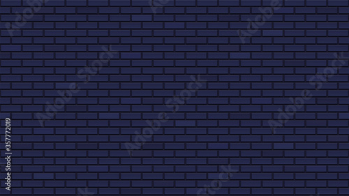 Dark seamless brick wall. Fine interior template with a bluish black bricks. Repeating brickwork. Clean detailed texture. Copy space in the loft style. Realistic vector wallpaper. 16:9 aspect ratio.