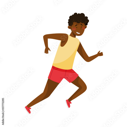 Young Guy in Sportswear Running in Marathon Vector Illustration