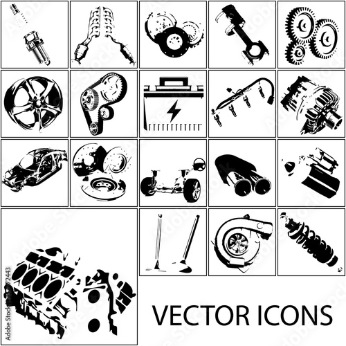 Icons set auto parts. Vector sketch