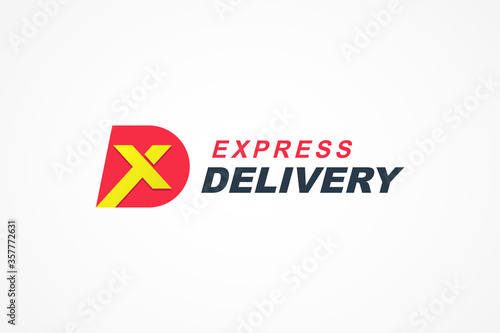 Fast Shipping Delivery Logo. Red Yellow Initial Letter X and D Combination isolated on White Background. Business and Transportation Resources. Flat Vector Logo Design Template Element.