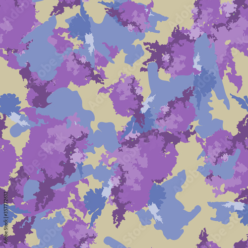 Field camouflage of various shades of yellow  violet and blue colors