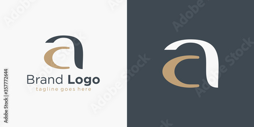 Initial Letter C and A Linked Logo. Black Gold Handwriting Calligraphic shape isolated on Double Background. Usable for Business and Branding Logos. Flat Vector Logo Design Template Element