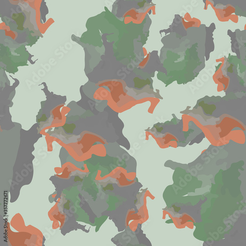 Field camouflage of various shades of green, brown and grey colors