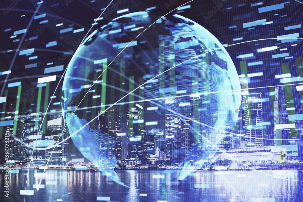 Double exposure of business theme hologram drawing and city veiw background. Concept of success. Double exposure of business theme hologram drawing and city veiw background. Concept of success.