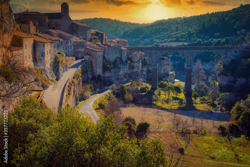 The medieval city of Minerve, in the Minervois region of the Languedoc Roussillon, France photo