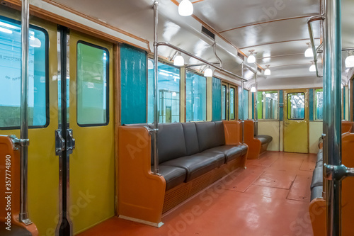 Insides of retro underground train