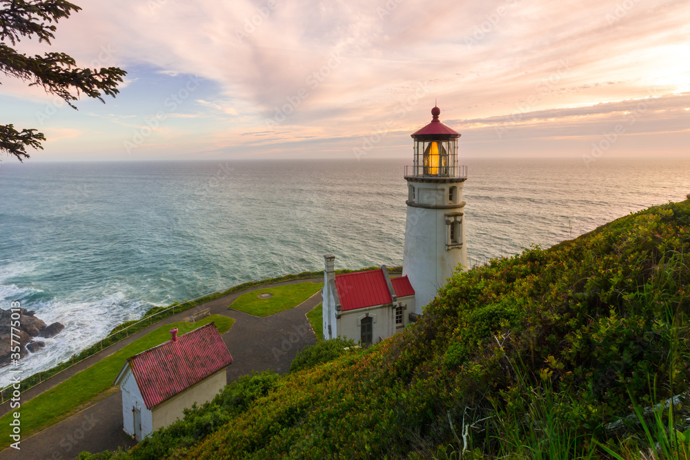 Historic Heceta Head Lighthouse in Oregon. Pacific northwest landmark