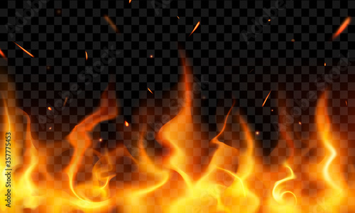 Burning red hot sparks realistic fire flames