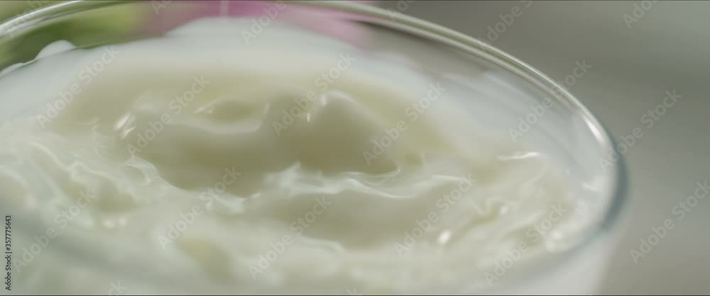 Strawberry falls into milk Slow Motion Macro Strawberry falls into milk Slow Motion Macro
