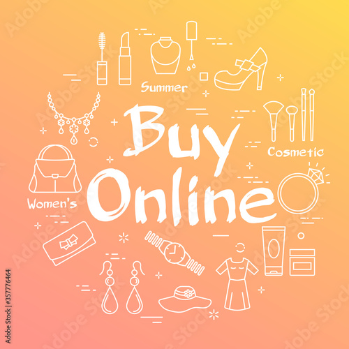 Gradient banner of woman accessories with white text buy online