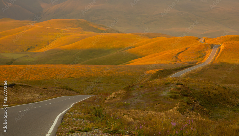 orange dawn high in the mountains