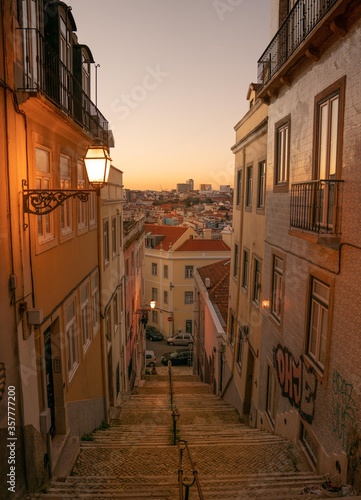 narrow street in the old town of lisbon bairro alto
