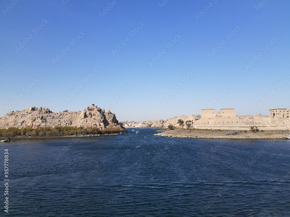 The Nile on a blue day with water is a beautiful blue color.
