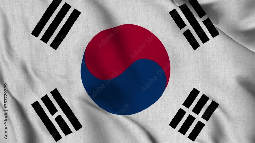 South Korea national flag waving with fabric texture fluttering in wind in a seamless loop in smooth slowmotion animation background South Korea national flag waving with fabric texture fluttering in wind in a seamless loop in smooth slowmotion animation background