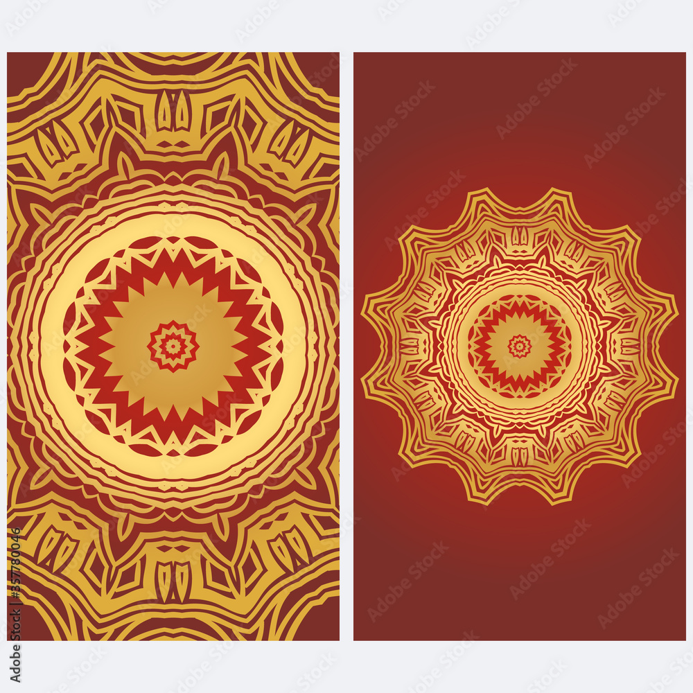 Invitation Or Card Template With Floral Mandala Pattern. For Wedding, Greeting Cards, Birthday Invitation. The Front And Rear Side. Vector Illustration. Invitation Or Card Template With Floral Mandala Pattern. For Wedding, Greeting Cards, Birthday Invitation. The Front And Rear Side. Vector Illustration.