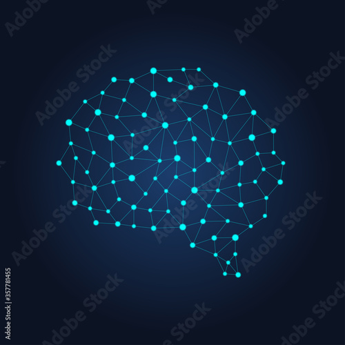 Digital human brain from nodes and connections. Futuristic neural network. Vector geometric illustration on dark background