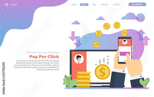 Vector web header template of finance pay per click business concept
