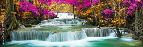 Amazing in nature, beautiful waterfall at colorful autumn forest in fall season  © totojang1977