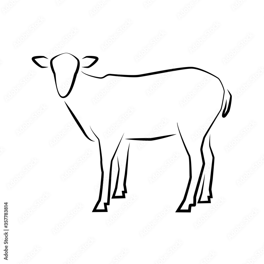 Obraz premium Logo of Grazing sheep full length isolated on white.