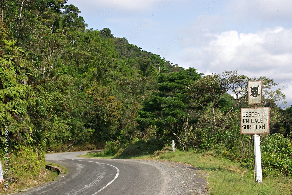 Curving Road Signpost on Madagascar Highway Curving Road Signpost on Madagascar Highway