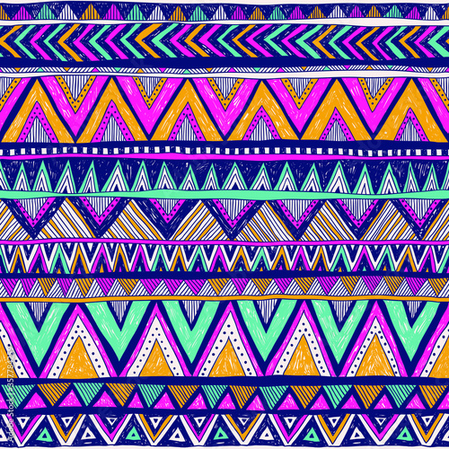 multicolor tribal vector seamless pattern. aztec fancy abstract geometric art print. ethnic hipster background. doodle hand drawn. Wallpaper, cloth design, fabric, tissue, cover, textile template.