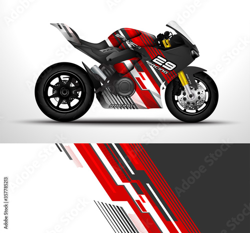 Motorcycle wrap decal and vinyl sticker design. Concept graphic abstract background for wrapping vehicles, motorsport, Sport bike, motocross, supermoto and livery. Vector illustration.