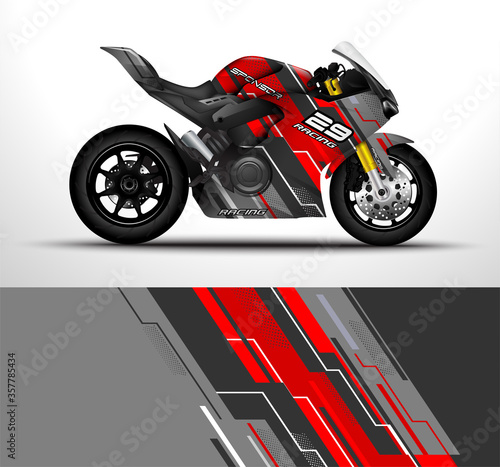 Motorcycle wrap decal and vinyl sticker design. Concept graphic abstract background for wrapping vehicles, motorsport, Sport bike, motocross, supermoto and livery. Vector illustration.