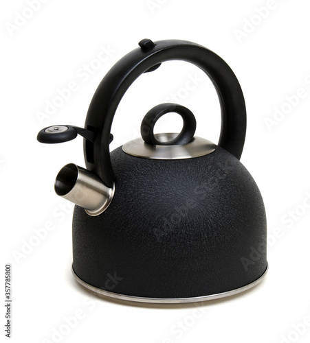 Black metal kettle isolated on white