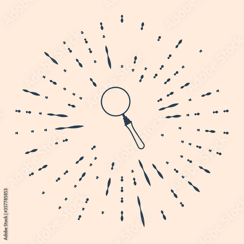 Black Magnifying glass icon isolated on beige background. Search  focus  zoom  business symbol. Abstract circle random dots. Vector Illustration