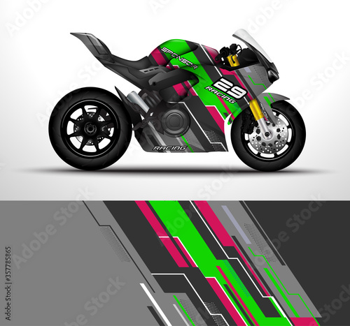Motorcycle wrap decal and vinyl sticker design. Concept graphic abstract background for wrapping vehicles, motorsport, Sport bike, motocross, supermoto and livery. Vector illustration.