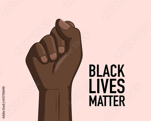 Black lives matter banner design with fist. Campaign against racial discrimination of dark skin color. Vector Illustration.