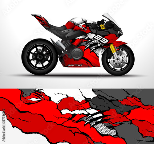 Motorcycle wrap decal and vinyl sticker design. Concept graphic abstract background for wrapping vehicles, motorsport, Sport bike, motocross, supermoto and livery. Vector illustration.