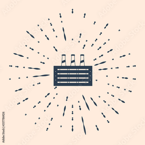 Black Pack of beer bottles icon isolated on beige background. Wooden box and beer bottles. Case crate beer box sign. Abstract circle random dots. Vector Illustration