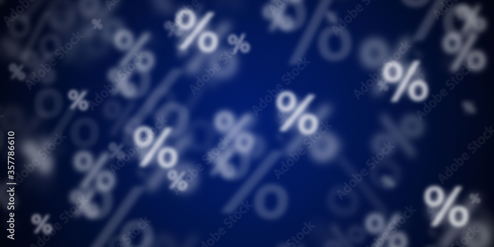 Abstract dark blue background with flying percent signs - obrazy, fototapety, plakaty 