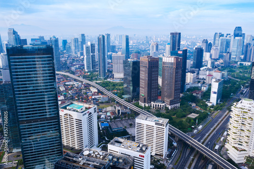 Drone view of quiet Jakarta city during quarantine