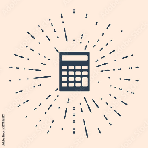 Black Calculator icon isolated on beige background. Accounting symbol. Business calculations mathematics education and finance. Abstract circle random dots. Vector Illustration