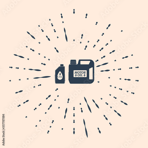 Black Plastic canister for motor machine oil icon isolated on beige background. Oil gallon. Oil change service and repair. Engine oil sign. Abstract circle random dots. Vector Illustration