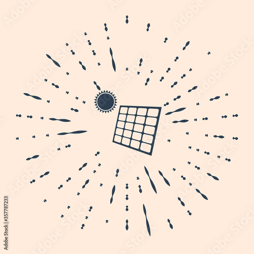Black Solar energy panel and sun icon isolated on beige background. Abstract circle random dots. Vector Illustration