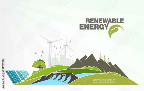 evolution of renewable energy concept of greening of the world. Vector illustration