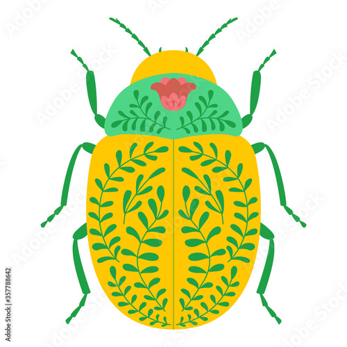 Folk art beetle. Colorado potato beetle. Isolate on white background. 