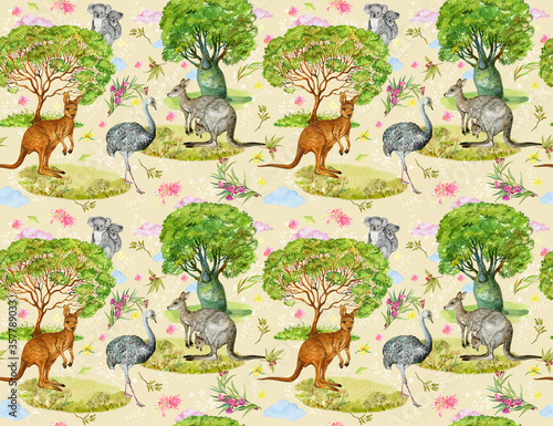 Canvas Print Australian animals, seamless pattern for fabric