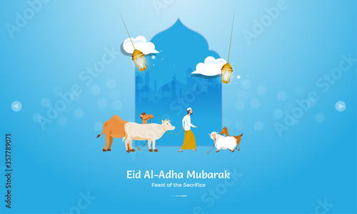 Eid al-Adha greeting concept with animal sacrifices