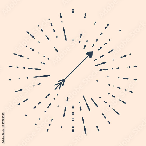 Black Cupid arrow heart, Valentines Day cards icon isolated on beige background. Abstract circle random dots. Vector Illustration