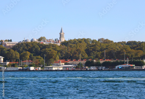 view of the port of  Karakoy in Istanbul , Topkapi palace and Halic sea