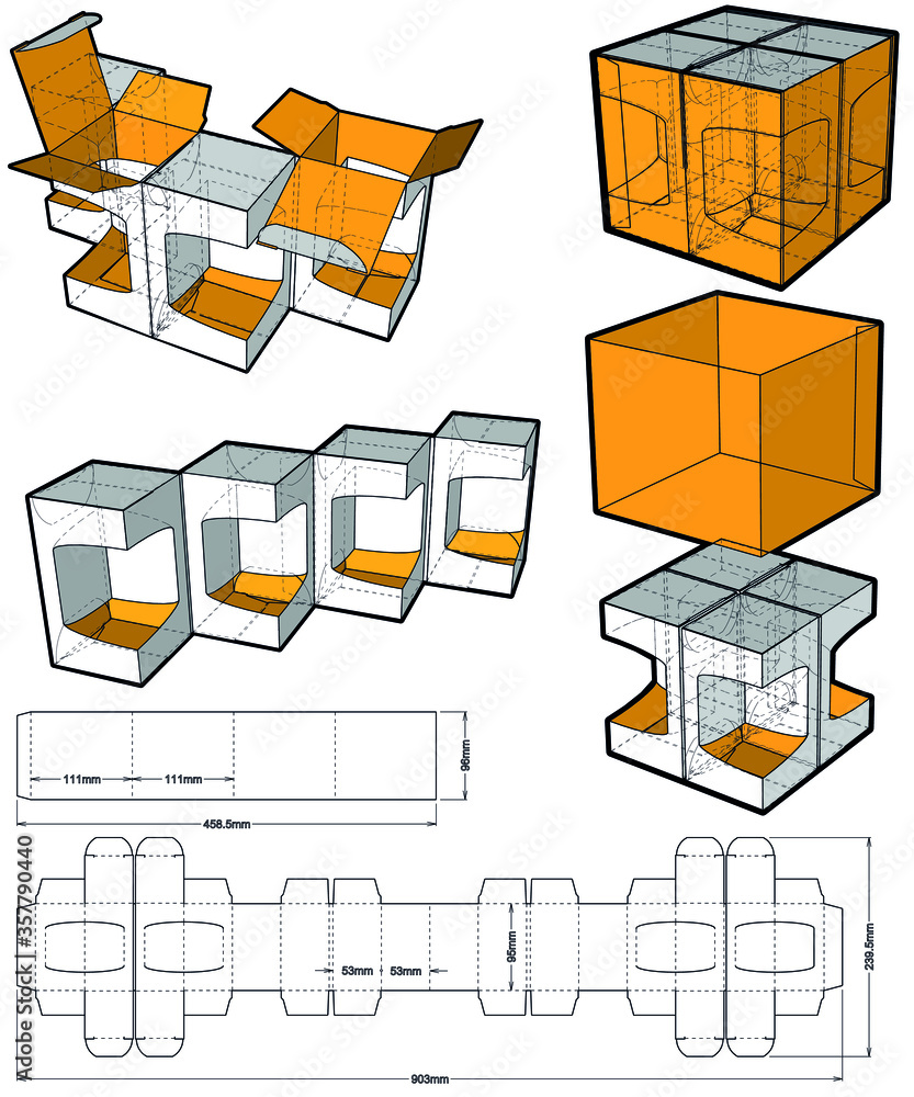 Custom Multiple Parts Box and Die-cut Pattern. The .eps file is full scale and fully functional. Prepared for real cardboard production. Custom Multiple Parts Box and Die-cut Pattern. The .eps file is full scale and fully functional. Prepared for real cardboard production.