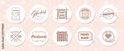 Handmade Colorful Line Logos Icons Set. Vector