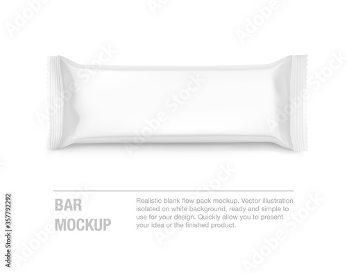 Hight realistic flow packaging mockup. Vector illustration isolated on white background. Can be use for your design, promo, adv and etc. Possibility for food, pharmaceutical, cosmetic. EPS10.	
