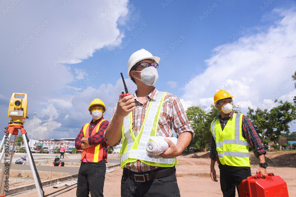 Surveyor engineer worker making measuring with theodolite on road works.survey engineer in construction site. Surveyor engineer worker making measuring with theodolite on road works.survey engineer in construction site.